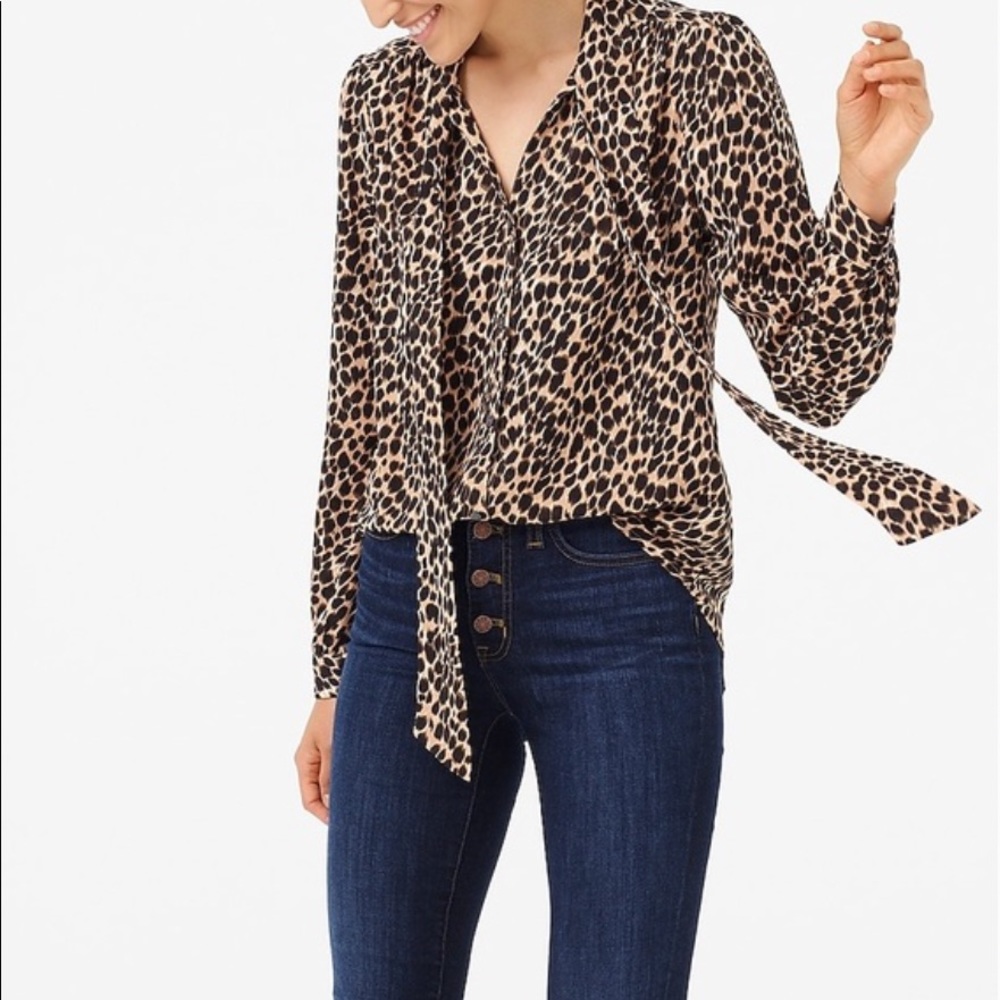 HP⭐️ NWT J. Crew Animal Print Tie-Neck Blouse